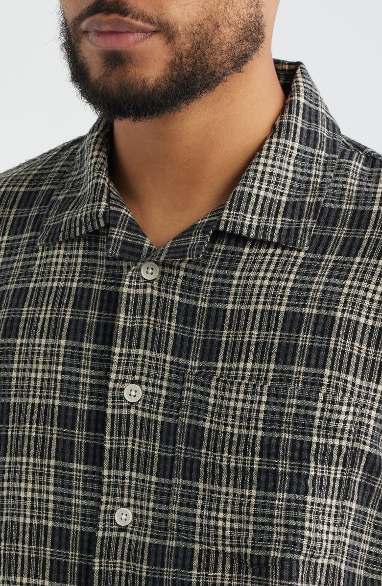 Corridor Plaid Seersucker Short Sleeve Button-Up Shirt, Alternate, color, Black