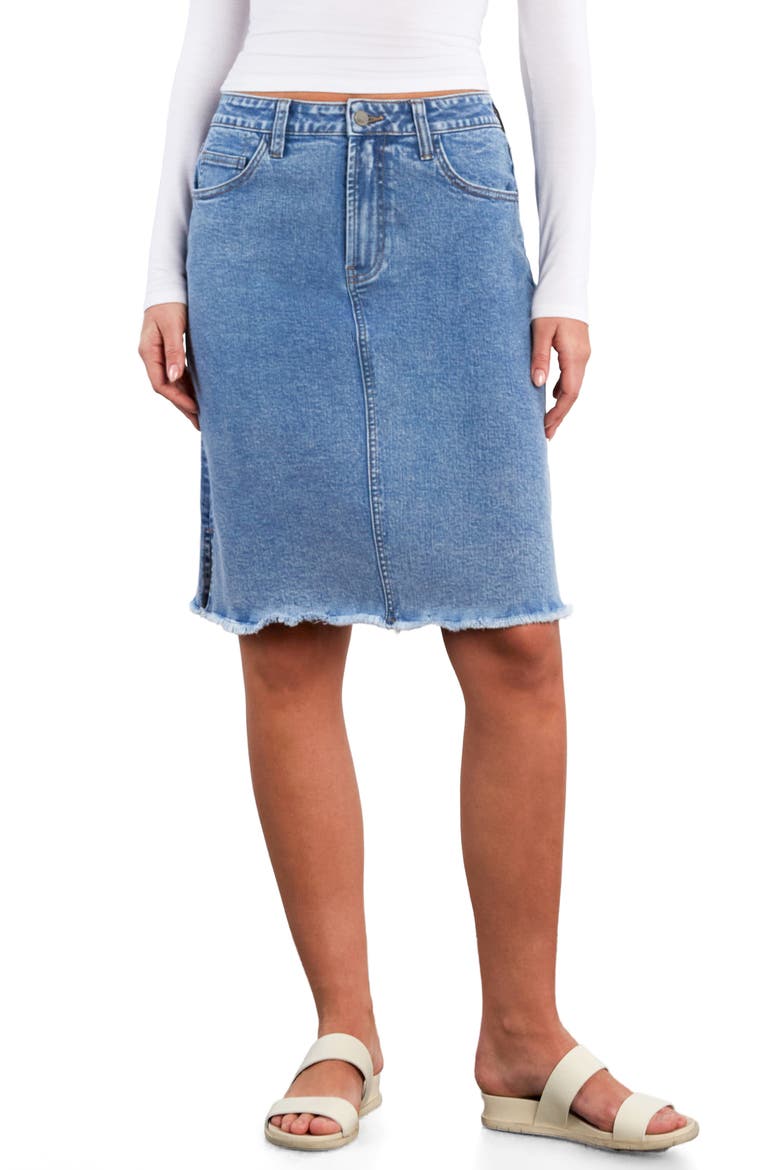 Fray Hem Denim Skirt, Main, color, DENIM DREAM