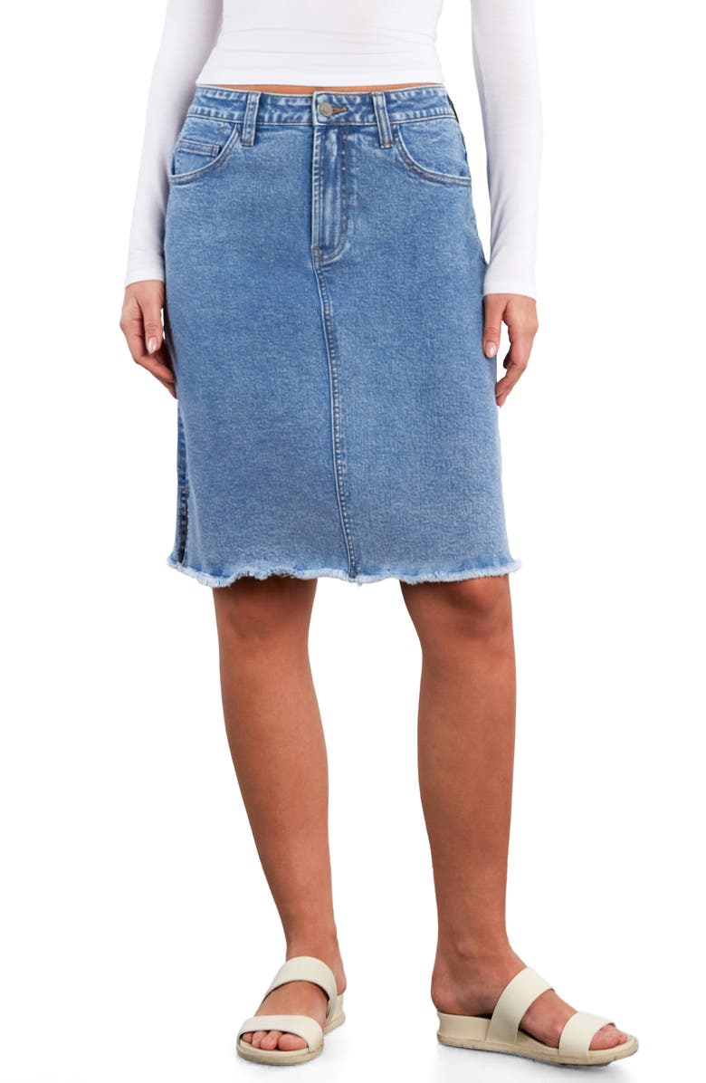 Wash Lab Denim Fray Hem Denim Skirt, Main, color, Sirius Blue