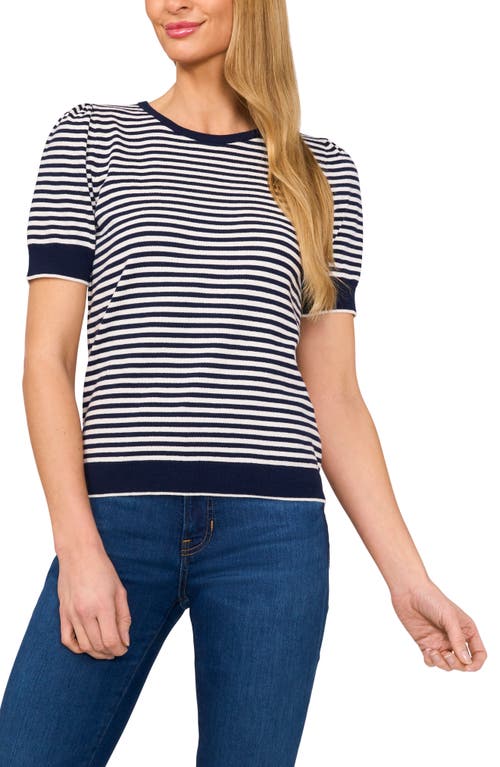 Shop Cece Stripe Short Sleeve Sweater In Classic Navy