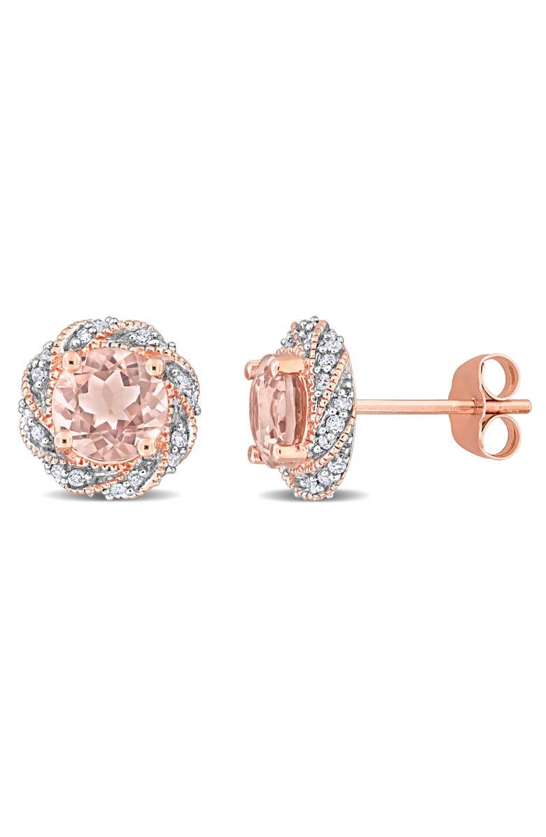 Julianna B. Morganite & Diamond Halo Stud Earrings 14K, Main, color, Morganite