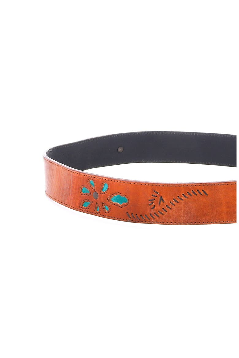 Upswing II Floral Inlay Belt, Alternate, color, Caramel Arctic Teal Rustic