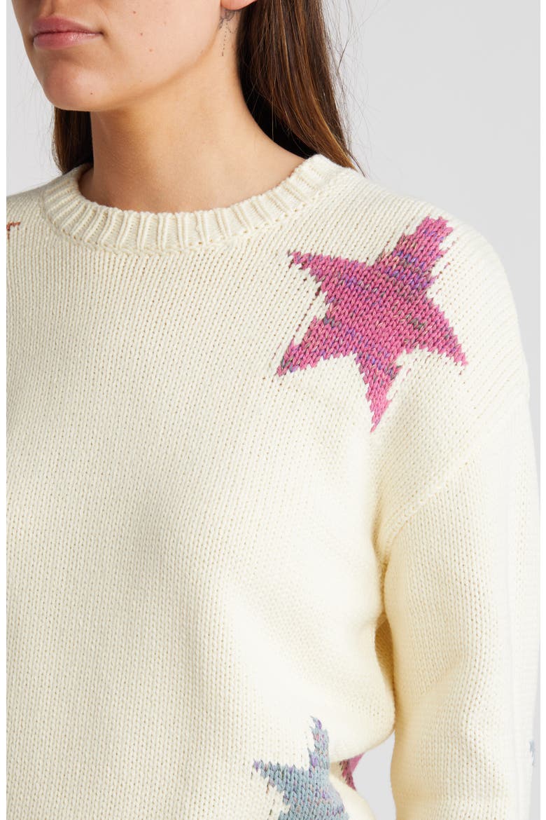 Zoey Star Intarsia Cotton Blend Sweater, Alternate, color, IVORY RAINBOW STARS