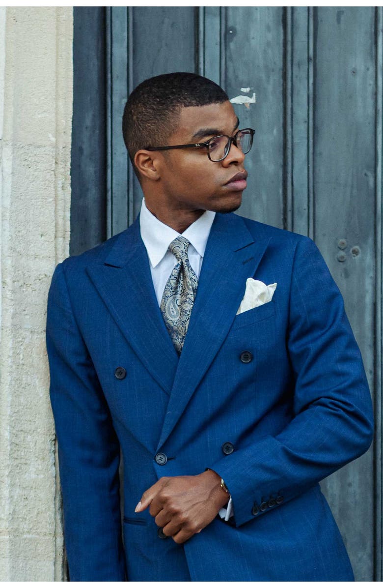 Elizabetta Donatello - Extra Long Silk Jacquard Tie for Men, Alternate, color, Navy And Pewter