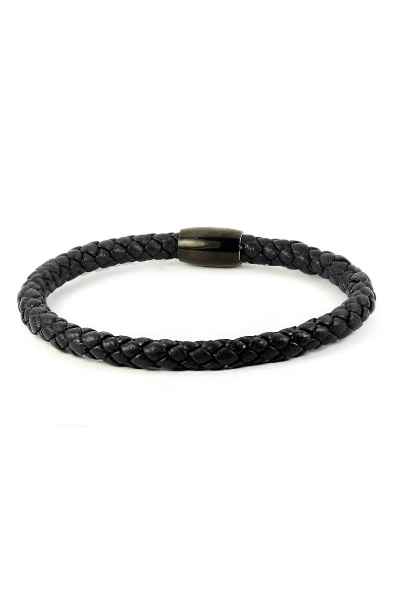 Liza Schwartz Leather Woven Bracelet, Main, color, Black