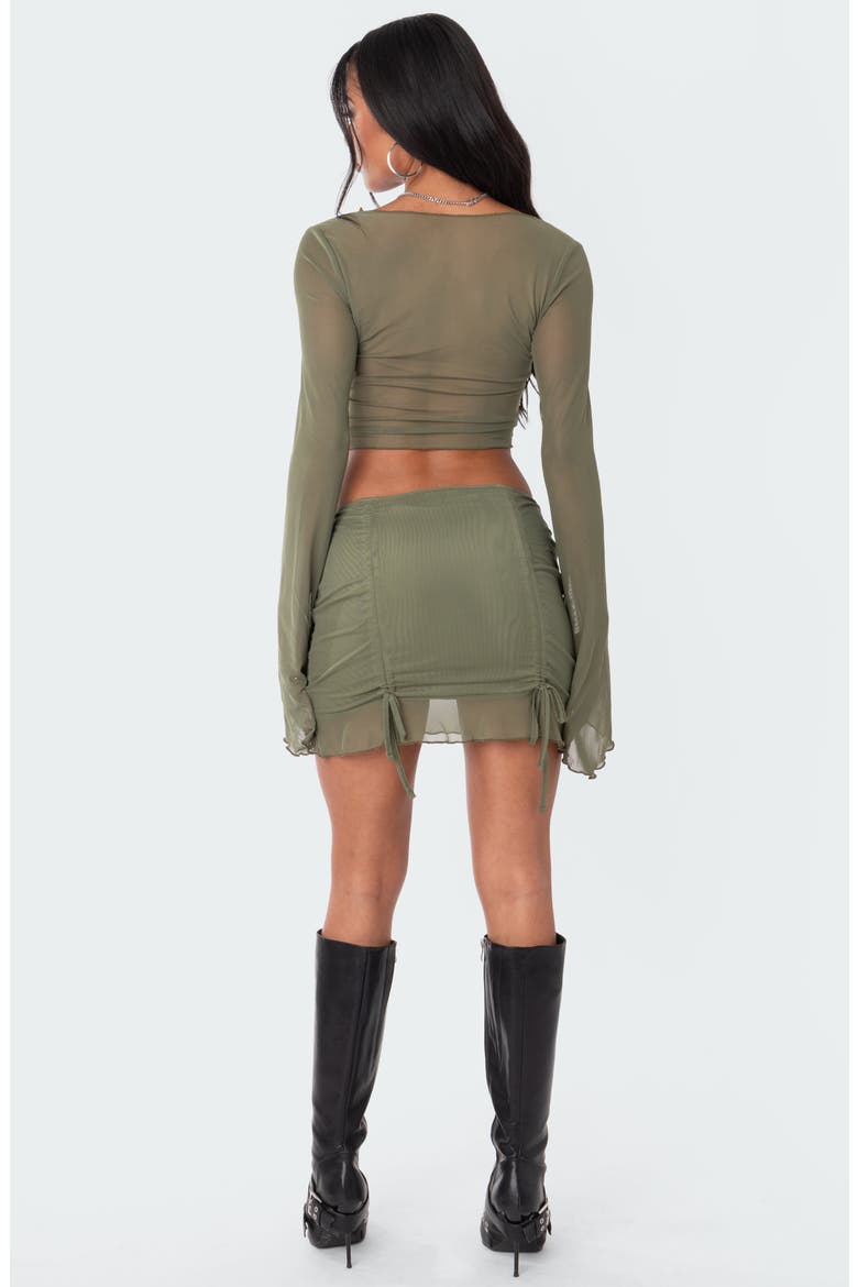 Gathered Mesh Miniskirt, Alternate, color, OLIVE