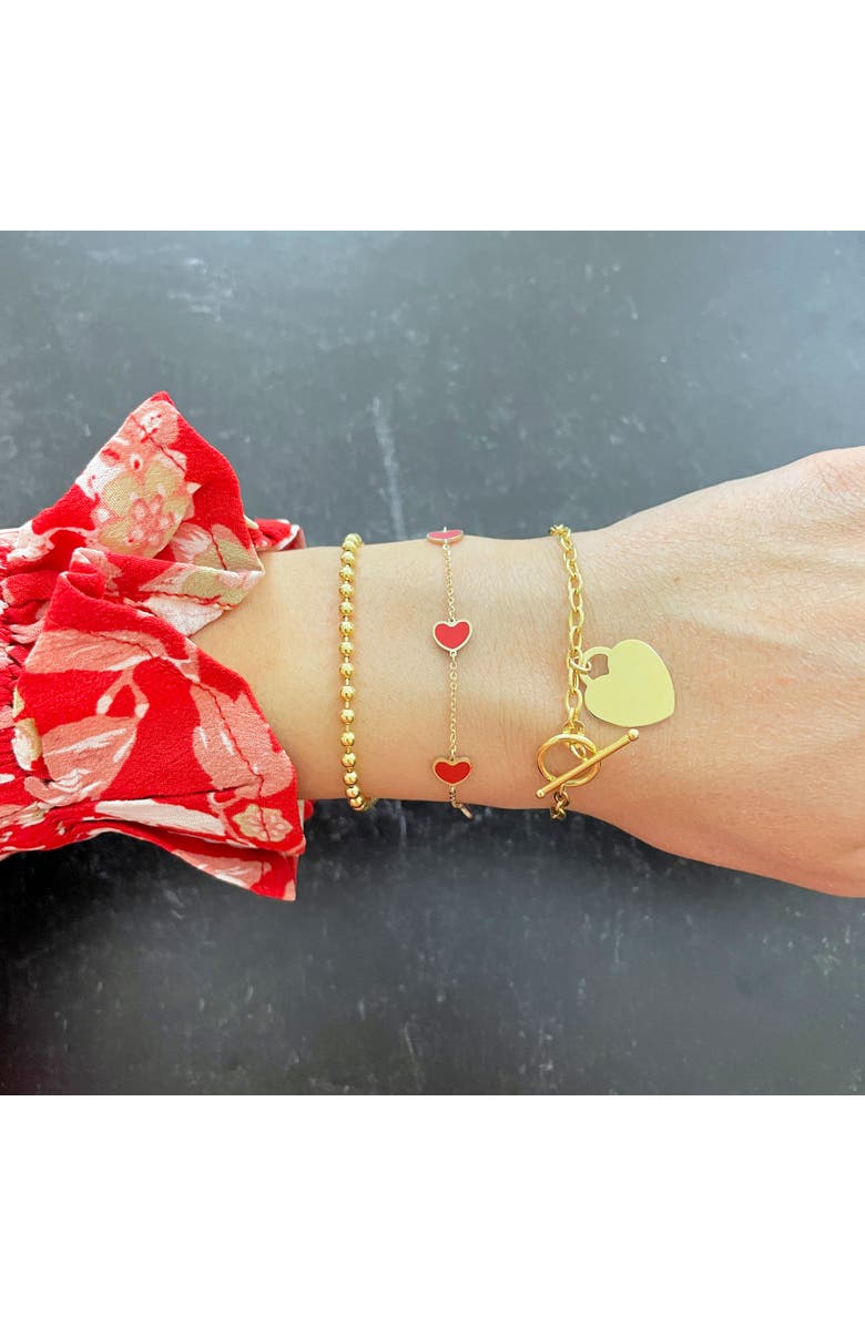 The Lovery Fine Jewelry Coral Heart Station Bracelet, Alternate, color, Coral