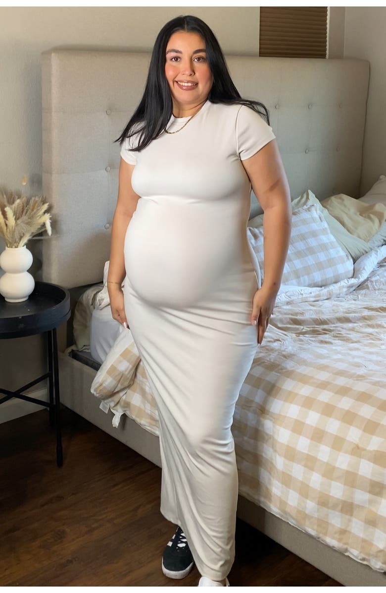 PinkBlush Fitted Short Sleeve Maxi Dress, Alternate, color, Cream