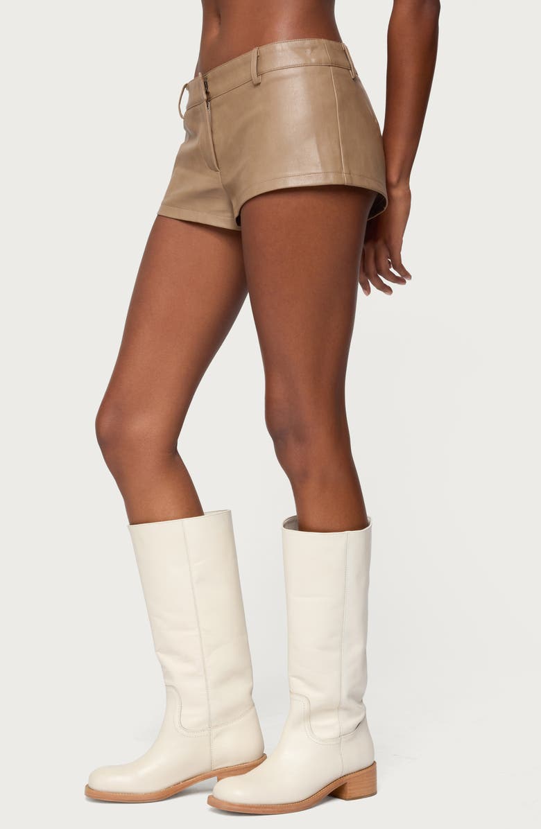 EDIKTED Melaney Faux Leather Micro Shorts, Alternate, color, Brown