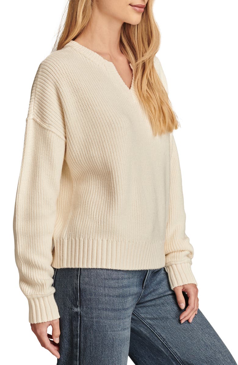 Lucky Brand Notch Neck Cotton Blend Sweater, Alternate, color, Tofu