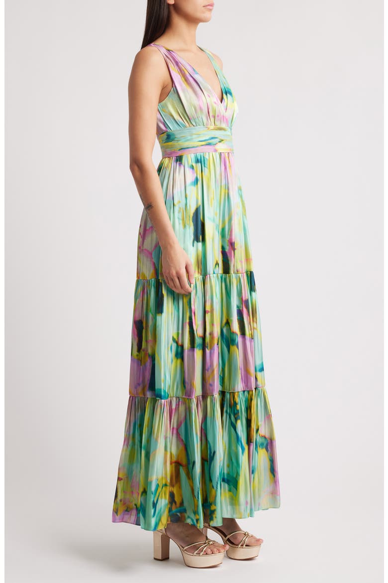 Britt Pleated Satin Gown, Alternate, color, CAPRI MULTI