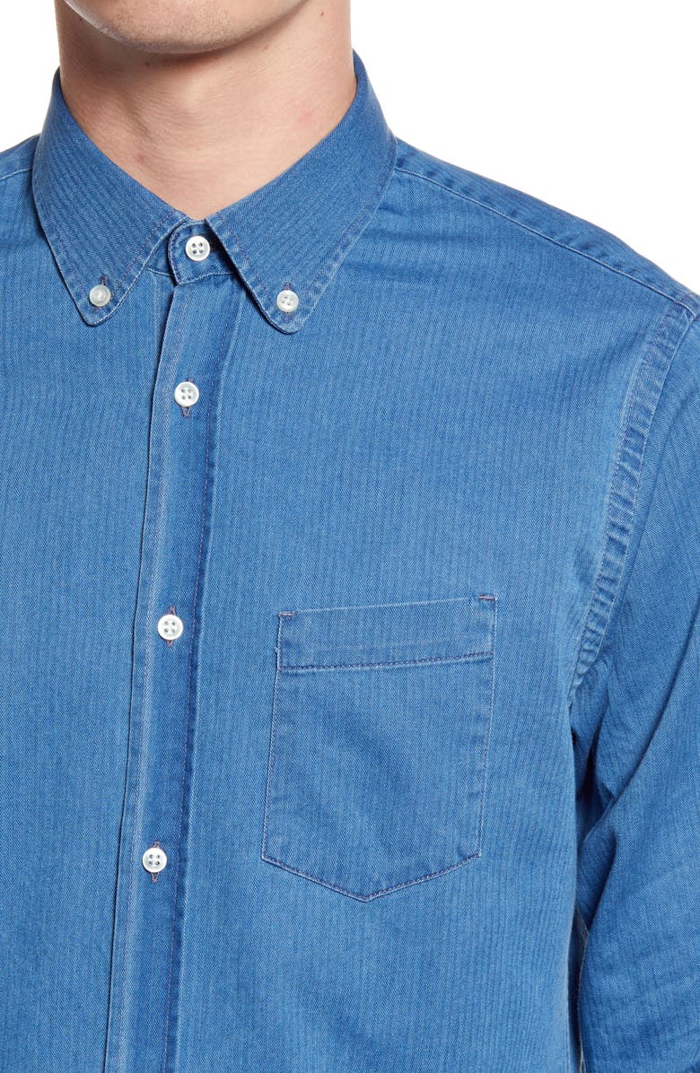 Officine Générale Antime Textured Denim Button-n Shirt, Alternate, color, 
