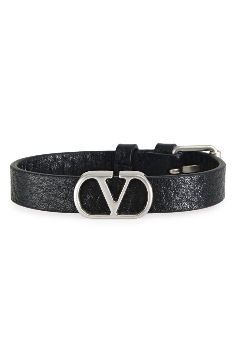 Valentino Men's VLOGO Signature Leather Bracelet, Main, color, Black