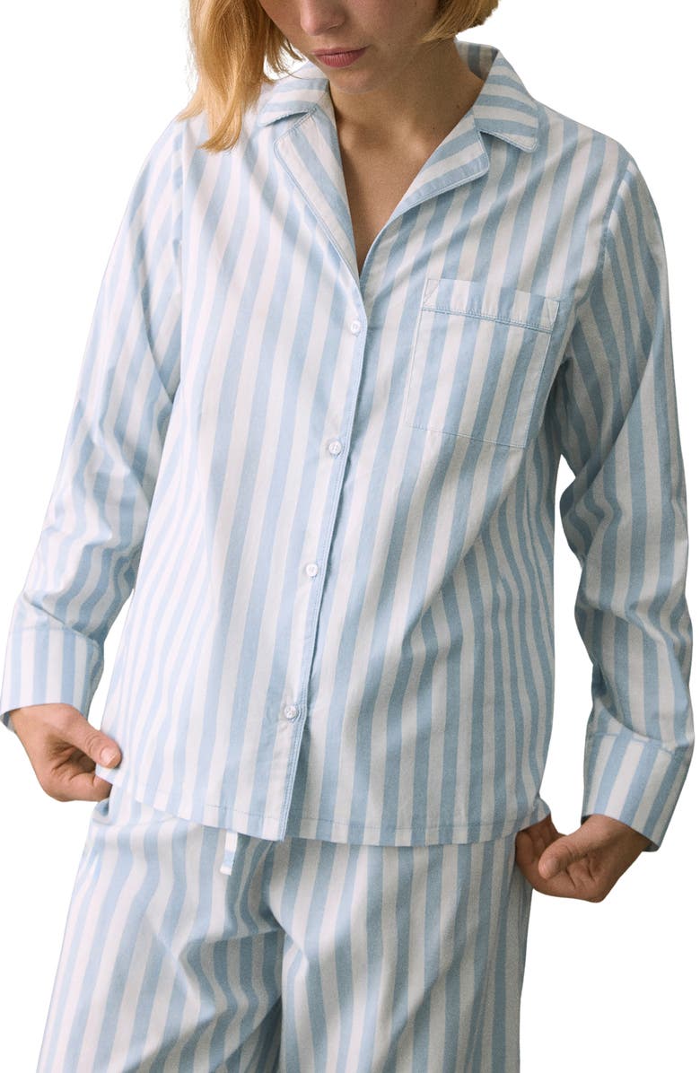 MANGO TEEN Stripe Cotton Long Pajamas, Main, color, Sky Blue