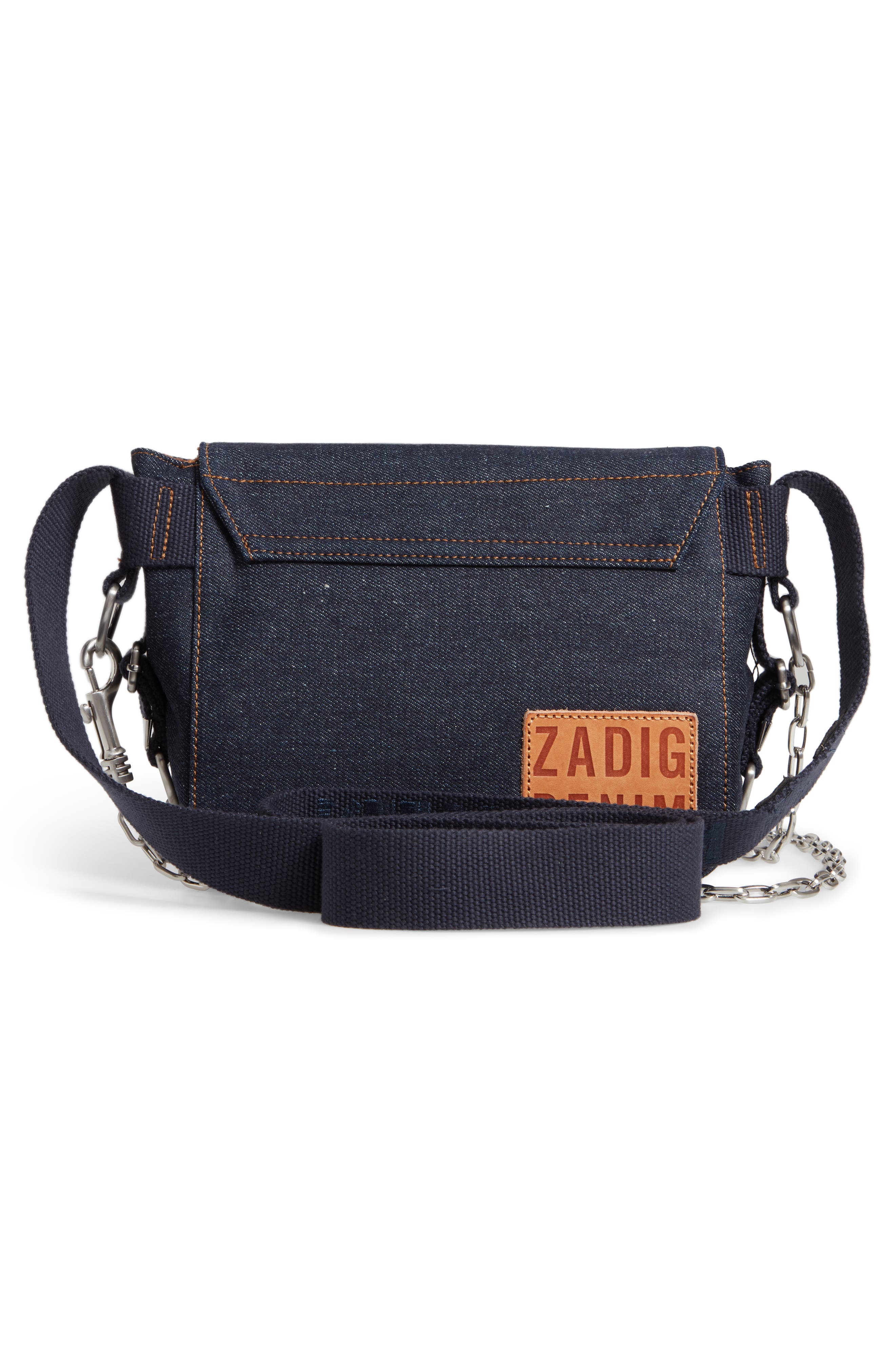 Zadig & Voltaire XS Ready Made Denim Canvas Messenger Bag, Alternate, color, 