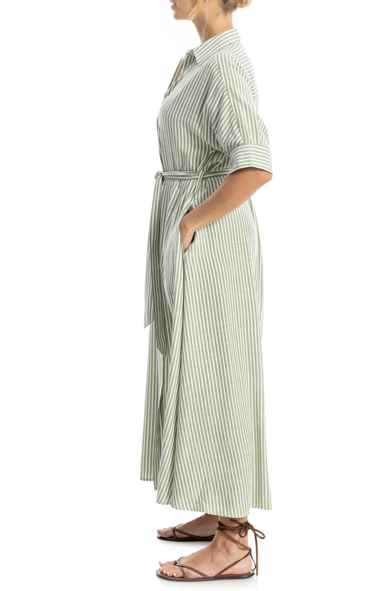 MAX STUDIO Stripe Short Sleeve Maxi Shirtdress, Alternate, color, Green/ Ivory