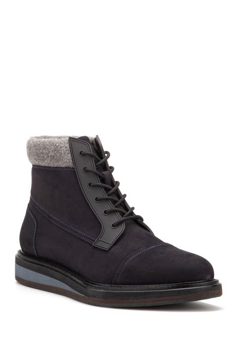 Stone Faux Fur Trim Leather Boot