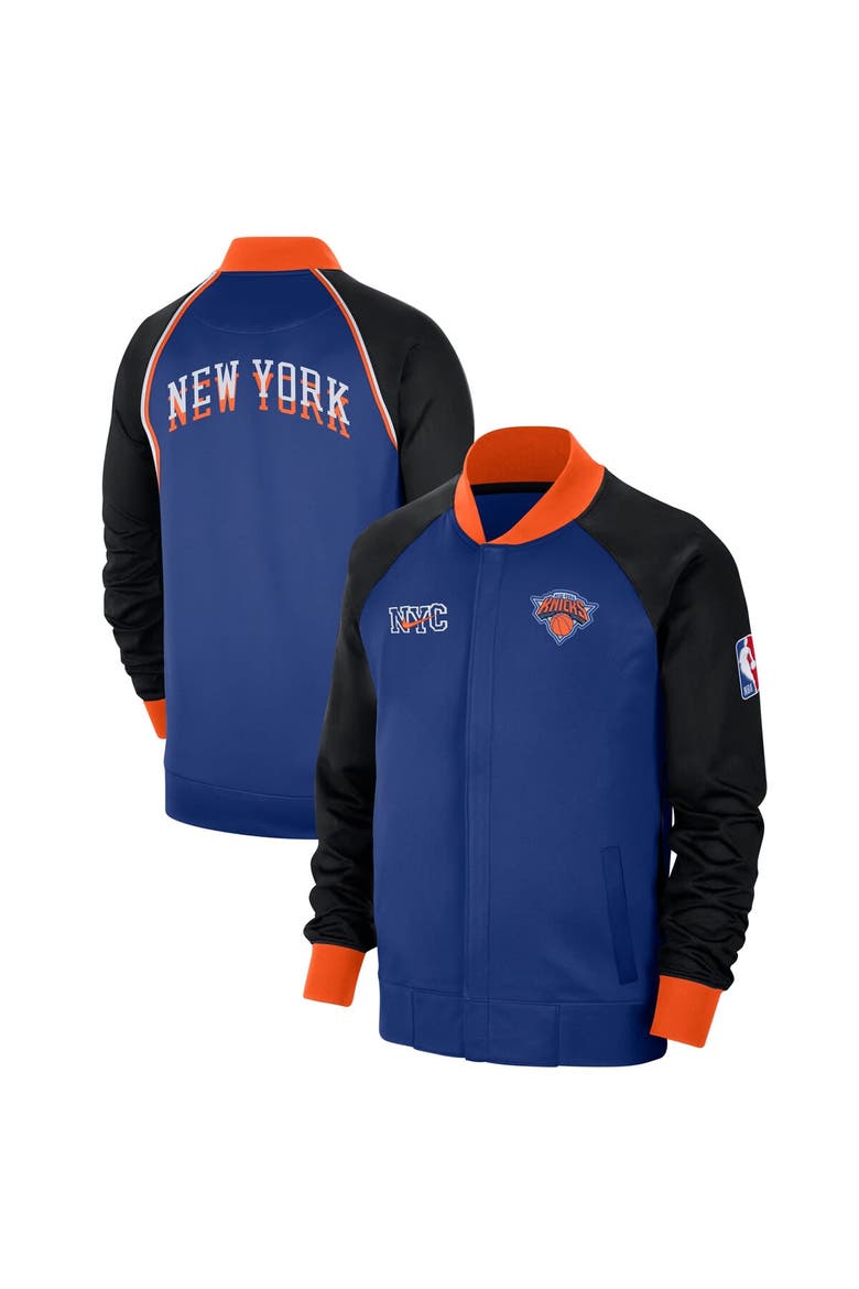 Men's Nike Blue New York Knicks 2023/24 City Edition Authentic Showtime Performance Raglan Full-Zip Jacket, Alternate, color, Blue