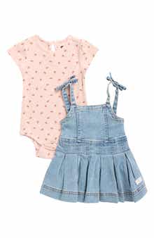 Short Sleeve Bodysuit & Denim Jumper Dress Set