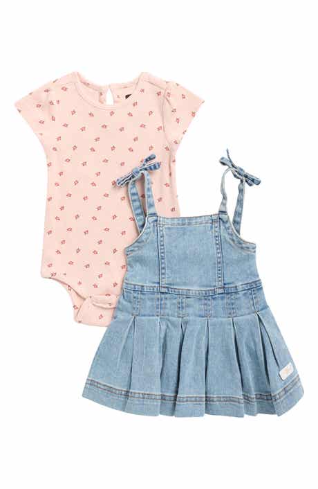 Short Sleeve Bodysuit & Denim Jumper Dress Set