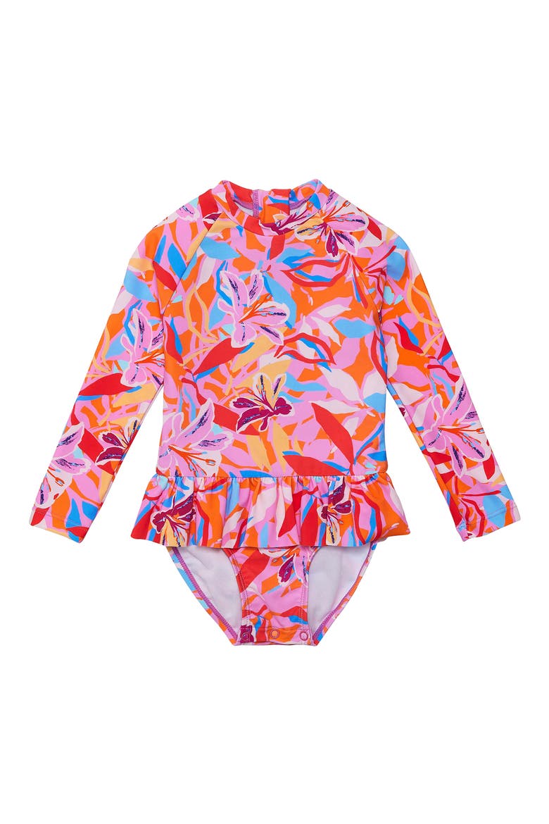 Blooming Long Sleeve One-Piece Rashguard Swimsuit, Main, color, MULTI