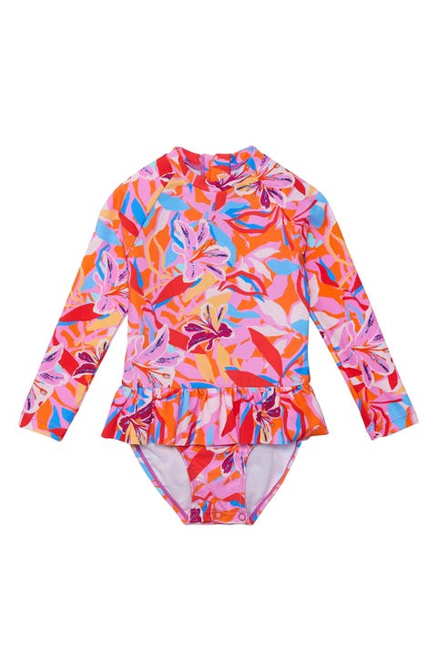 Blooming Long Sleeve One-Piece Rashguard Swimsuit (Baby)