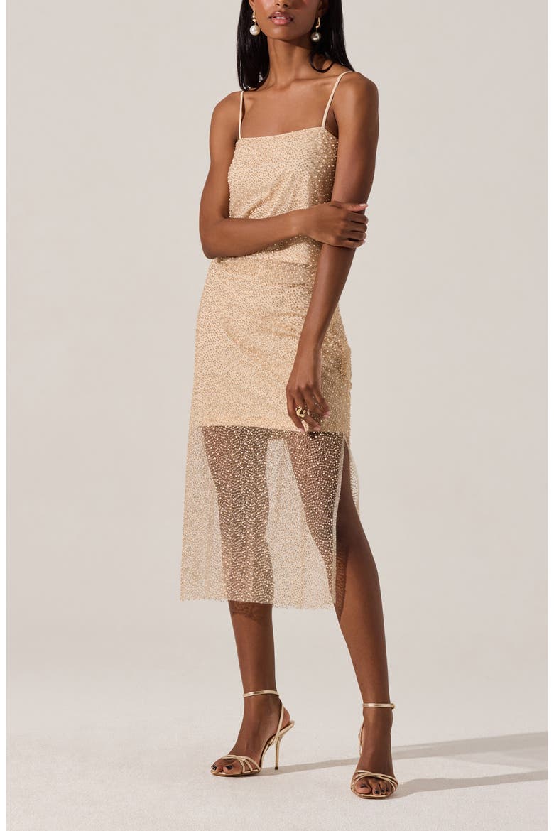 Messina Beaded Faux Pearl Midi Skirt, Alternate, color, CHAMPAGNE