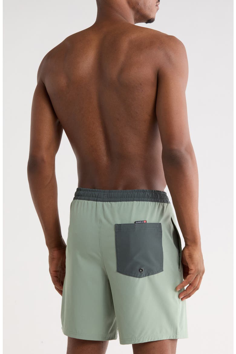 Trade Logo Stripe Volley Swim Shorts, Alternate, color, LILY PAD