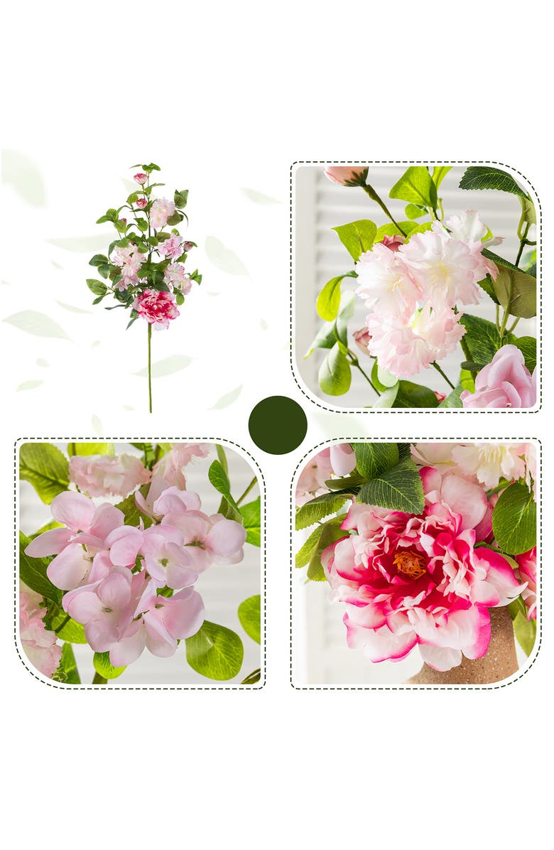 Glitzhome Set of 2 Pink Hydrangea, Peony & Cherry Floral Picks, Alternate, color, Pink