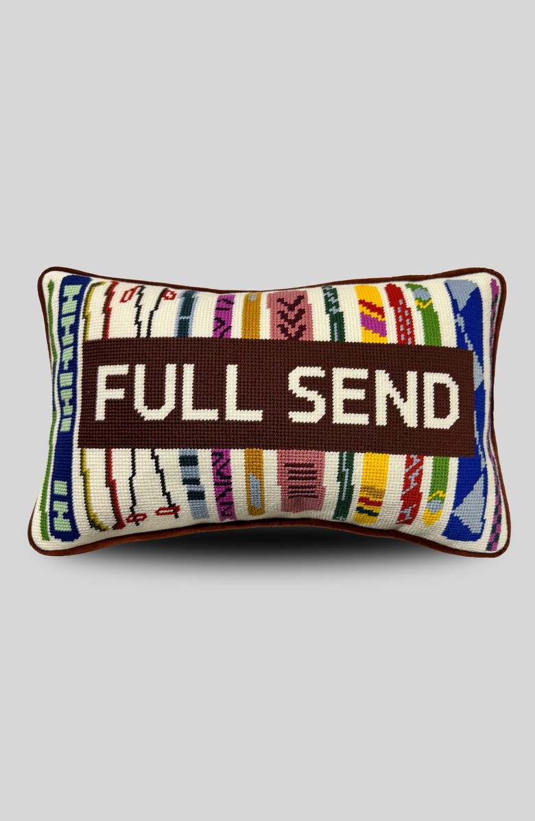 Furbish Full Send Needlepoint Pillow, Main, color, Full Send