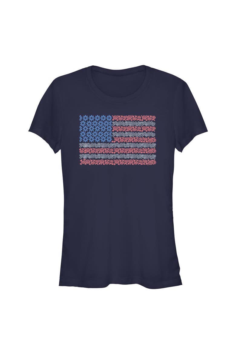 Juniors Lost Gods Roses and Daisies American Flag T Shirt, Main, color, Navy Blue