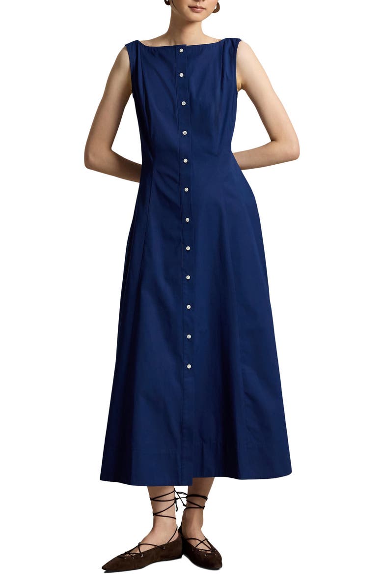 Polo Ralph Lauren Sleeveless Paneled Cotton Shirtdress, Alternate, color, East Side Royal