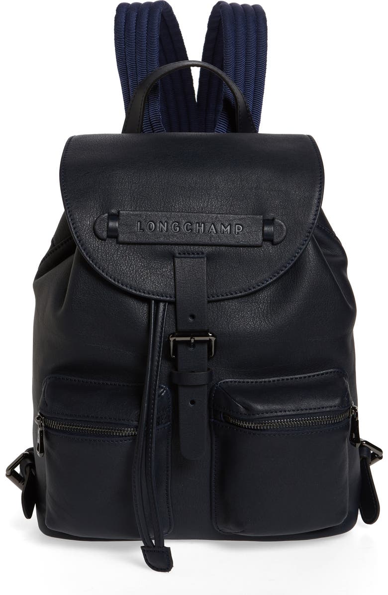 Longchamp Small 3D Leather Backpack, Main, color, Midnight Blue