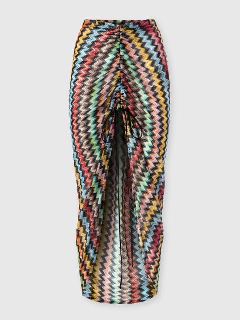 Ruched Long Skirt In Lamé Viscose With Micro Zigzag Pattern