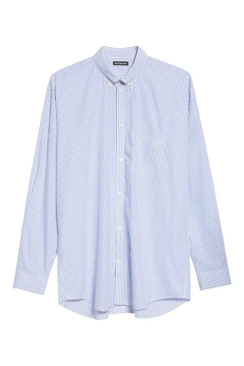 Stripe Cotton Button-Down Shirt, Alternate, color, WHITE/ BLUE