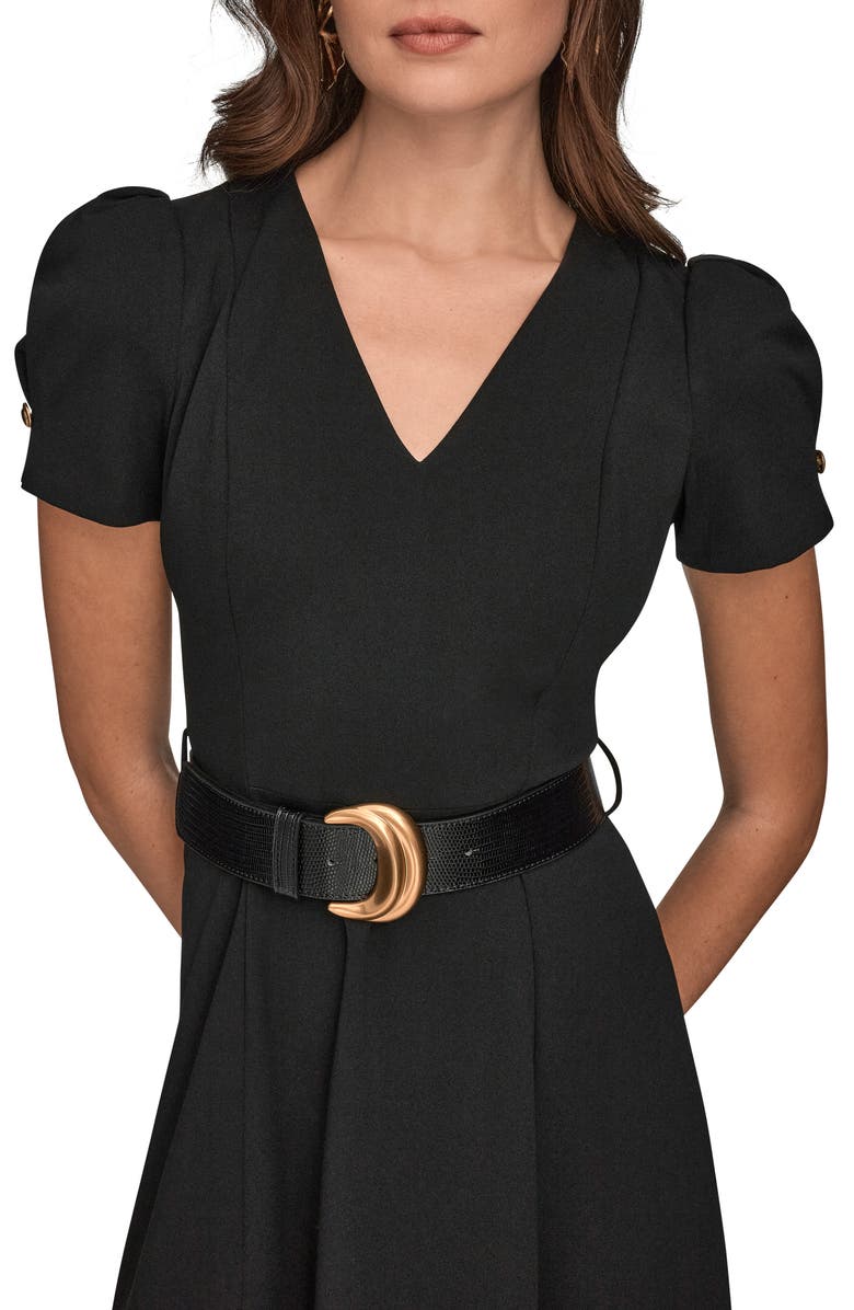 Donna Karan New York Belted Puff Sleeve Midi Dress, Alternate, color, Black