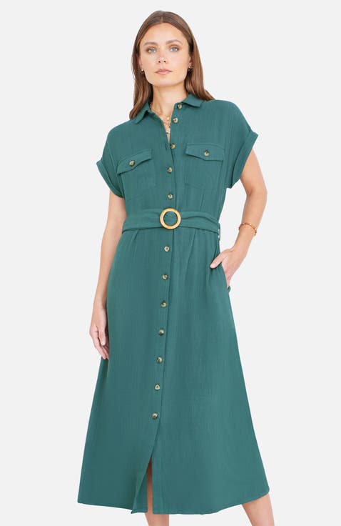 Viscose Linen Look Midi Shirt Dress