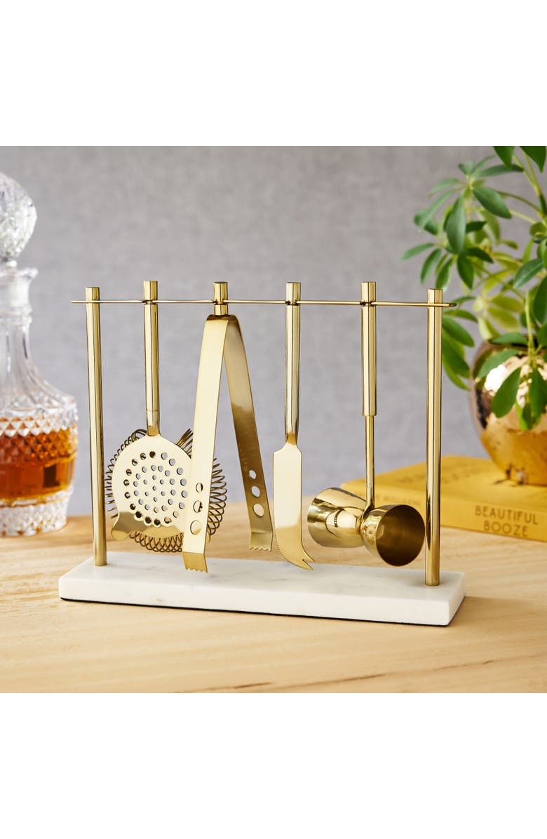 TWINE 4-Piece Bar Tool Set in Gold with Marble and Stainless Steel Stand, Alternate, color, Gold