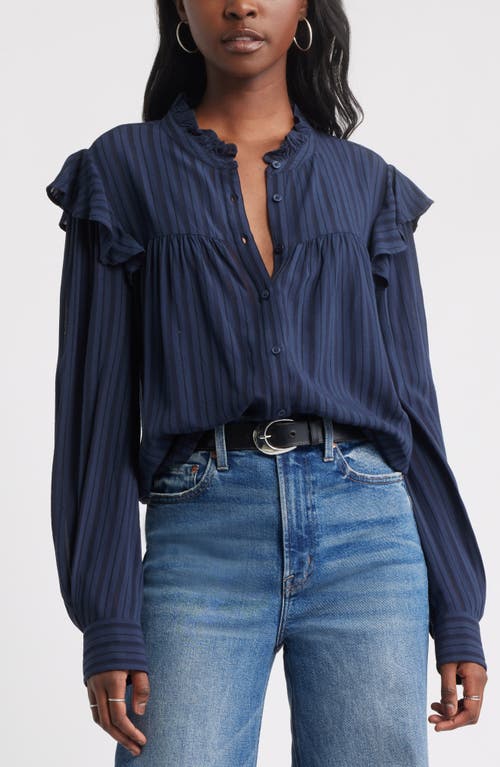 Treasure & Bond Ruffle Button-up Shirt In Blue