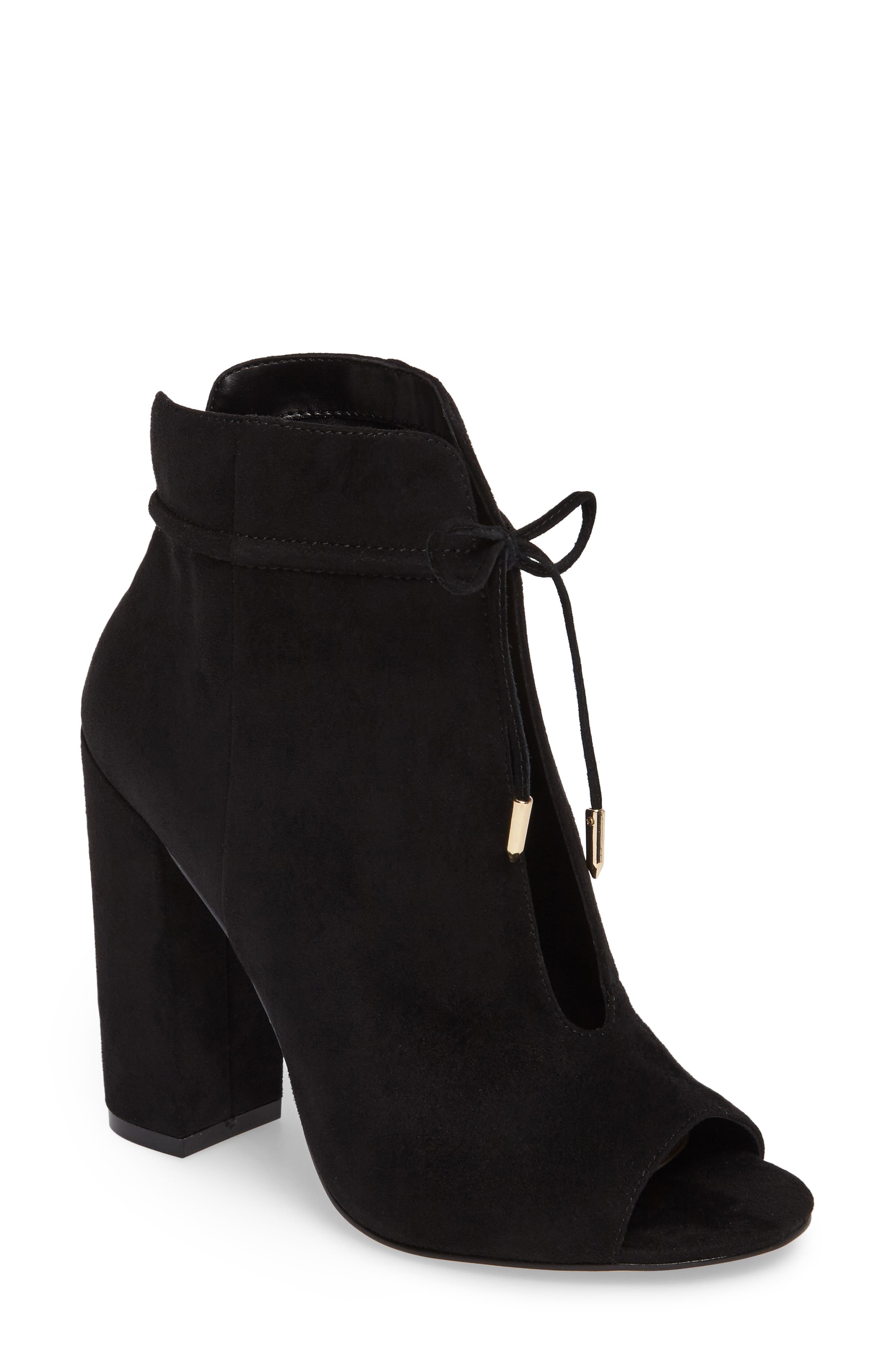 by Zendaya Netty Open Toe Bootie, Main, color, BLACK