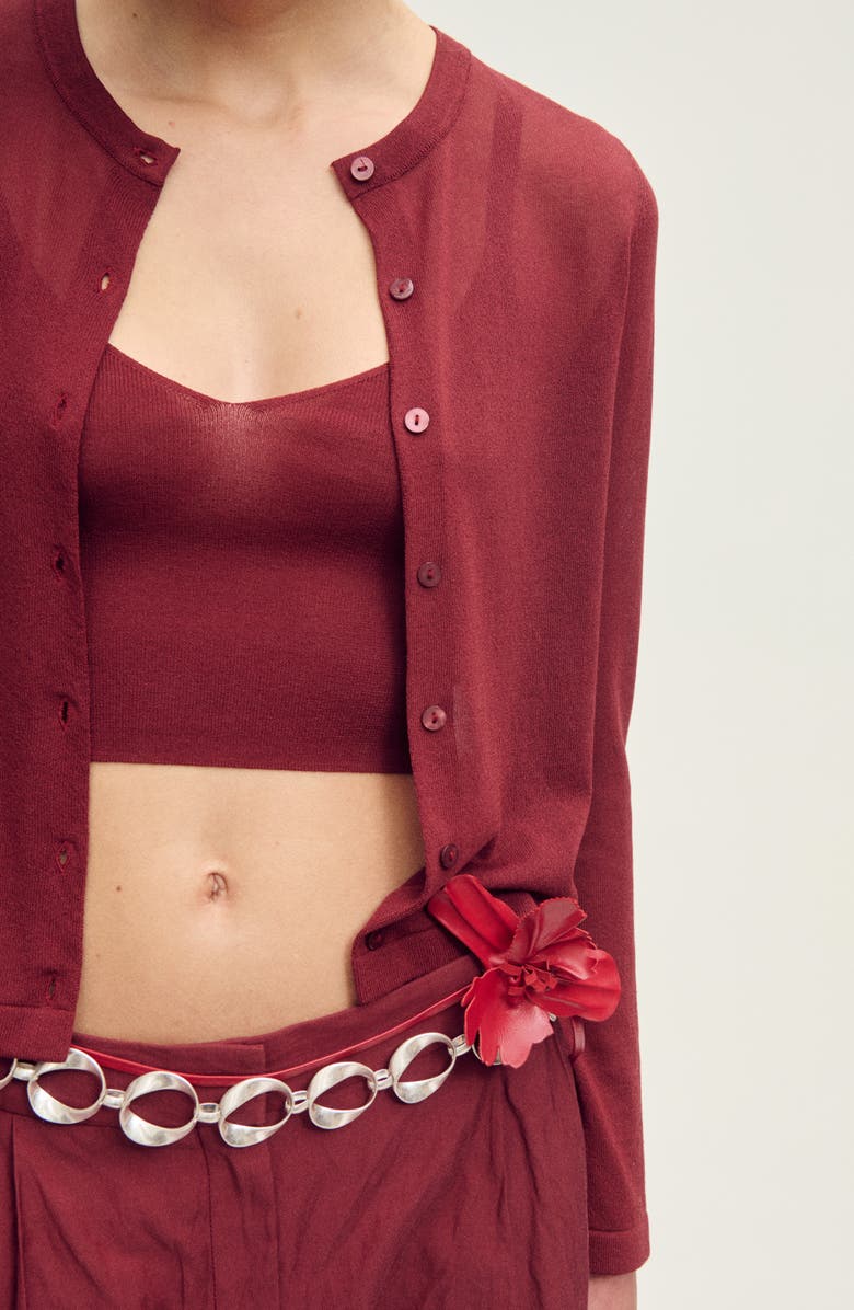 MANGO Semisheer Cardigan, Alternate, color, Burgundy