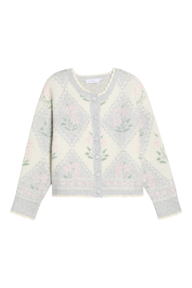 Floral Argyle Cardigan, Alternate, color, GREY CREAM