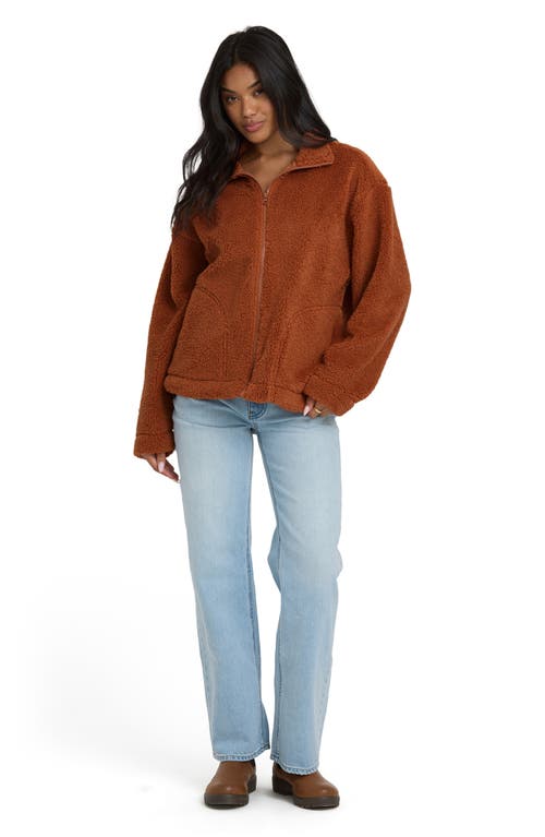 Billabong Sun City Embroidered Faux Shearling Jacket In Brown