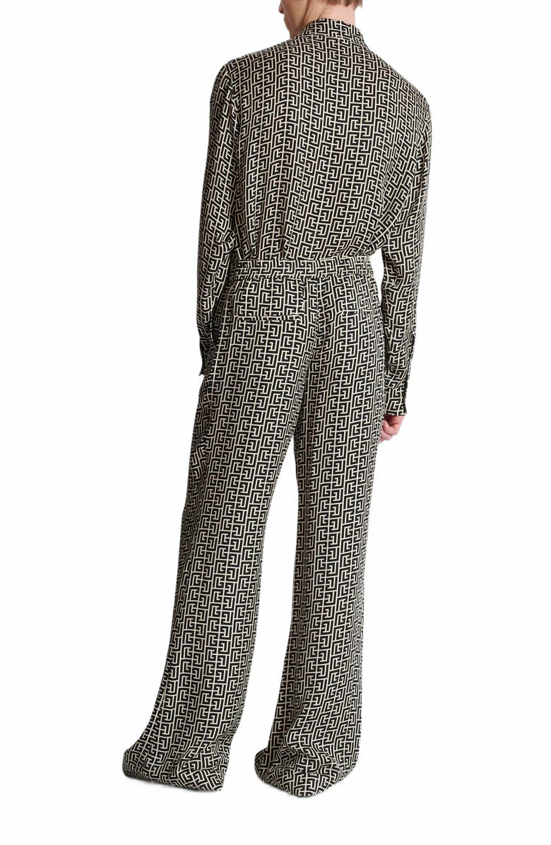 Balmain Monogrammed Flowing Trousers, Alternate, color, Black