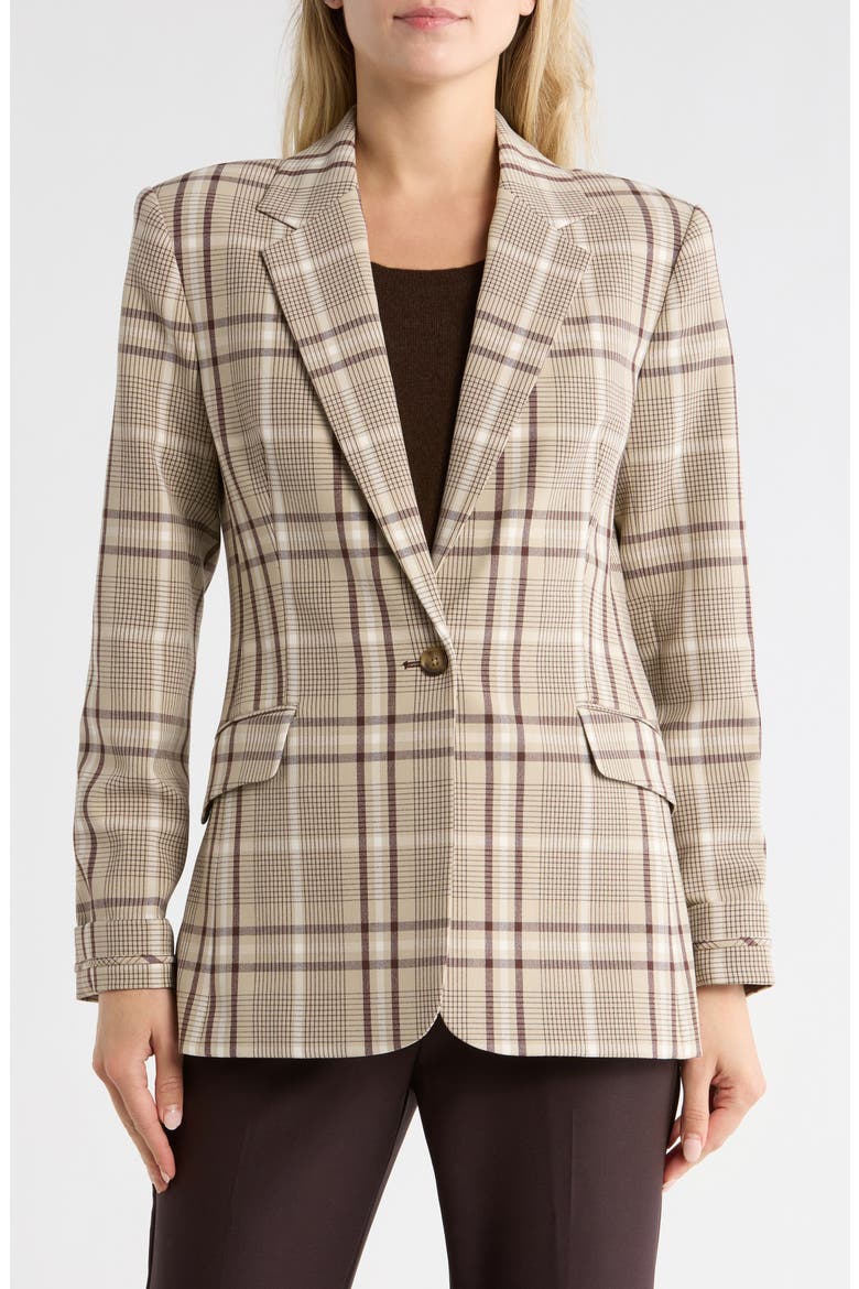 Lillie Plaid Notch Lapel Blazer, Main, color, SAND PLAID