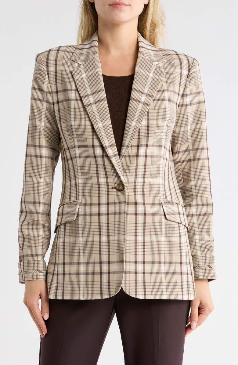 Simkhai Lillie Plaid Notch Lapel Blazer, Main, color, Sand Plaid