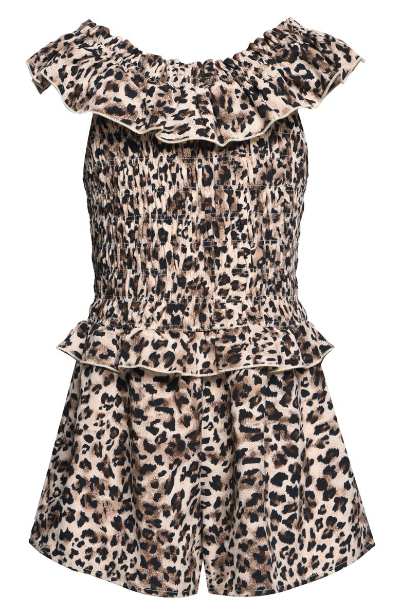 Truly Me Kids' Smocked Animal Print Romper, Main, color, 