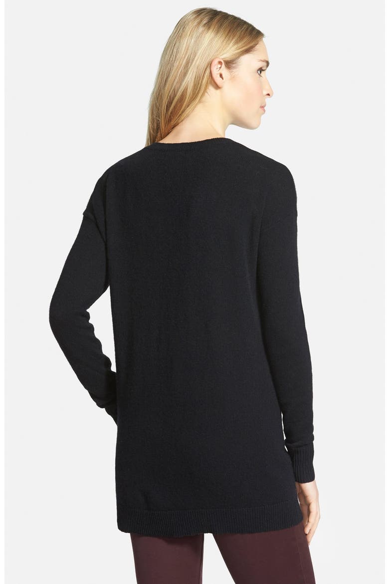 V-Neck Cashmere Tunic Sweater, Alternate, color, BLACK