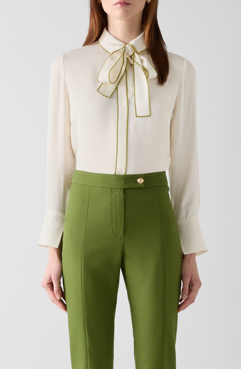 LK Bennett Elisa Tie Neck Crepe Shirt, Main, color, White