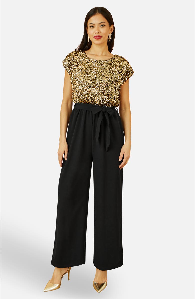Yumi Sequin Top Stretch Jumpsuit, Main, color, Gold